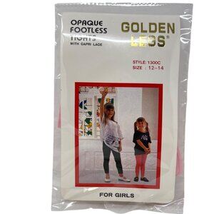 Golden Legs Girls Opaque Footless Tights With Capri Lace Pink 12-14